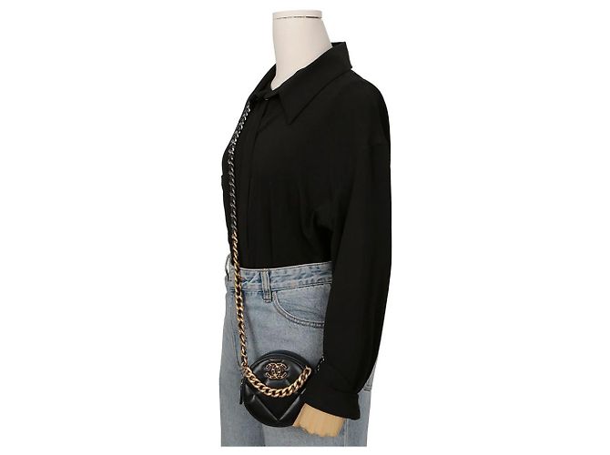 Chanel Borsa a tracolla incrociata mini catena rotonda Nero - vista 9