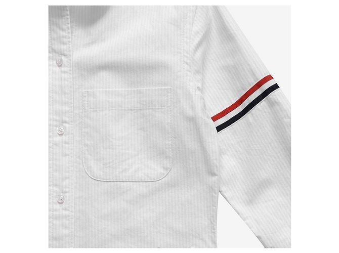 Thom Browne Camisa Oxford Feminina Listrada com Braçadeira de Grosgrain - vista 8