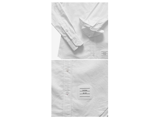 Thom Browne Camisa Oxford Feminina Listrada com Braçadeira de Grosgrain - vista 9