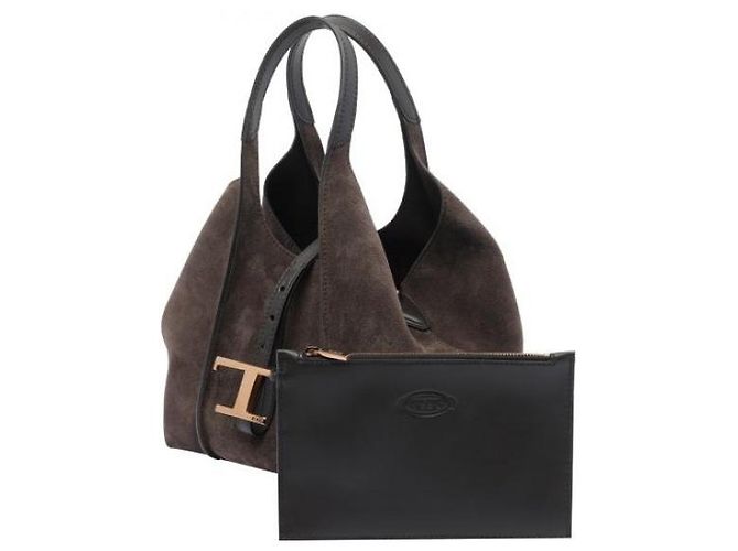 Tod's Borsa Mini Shopper in Pelle Scamosciata Senza Tempo Nero - vista 6