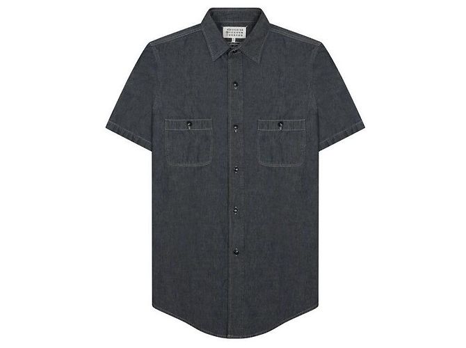 Maison Martin Margiela Camicia in denim a maniche corte Signature Stitch Nero - vista 4