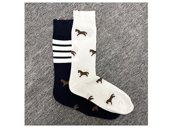 Thom Browne Calze Luna New Year Horse a Tre Strisce Blu Navy Bianco - vista 10