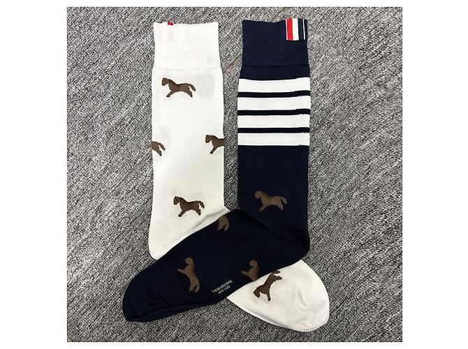 Thom Browne Calze Luna New Year Horse a Tre Strisce Blu Navy Bianco - vista 12