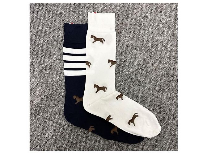 Thom Browne Calze Luna New Year Horse a Tre Strisce Blu Navy Bianco - vista 2