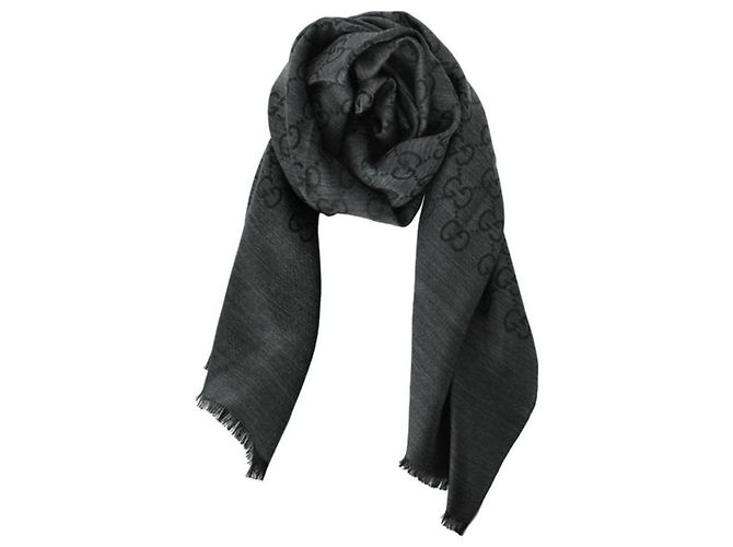 Gucci Sciarpa bicolore in lana e seta jacquard GG carbone Marrone - vista 2