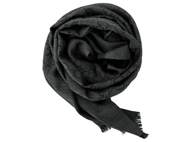 Gucci Sciarpa bicolore in lana e seta jacquard GG carbone Marrone - vista 4