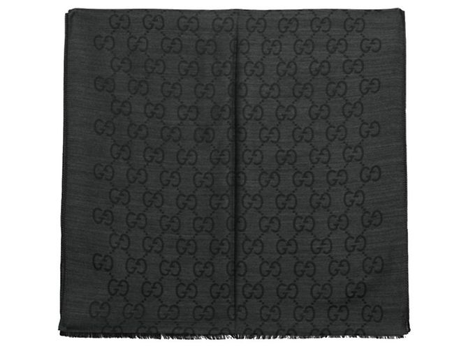 Gucci Sciarpa bicolore in lana e seta jacquard GG carbone Marrone - vista 5