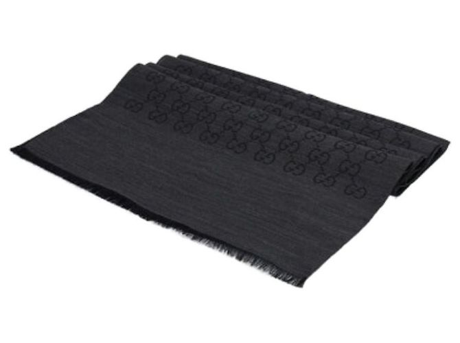 Gucci Sciarpa bicolore in lana e seta jacquard GG carbone Marrone - vista 6
