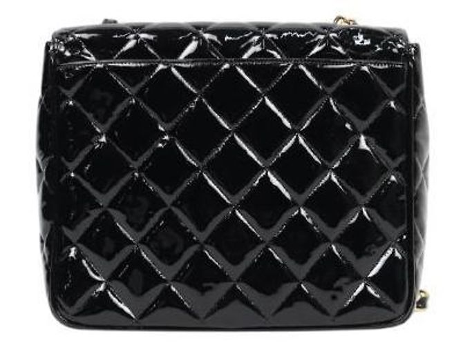 Chanel Borsa a spalla in vernice nera con trapuntatura e catena Nero - vista 3