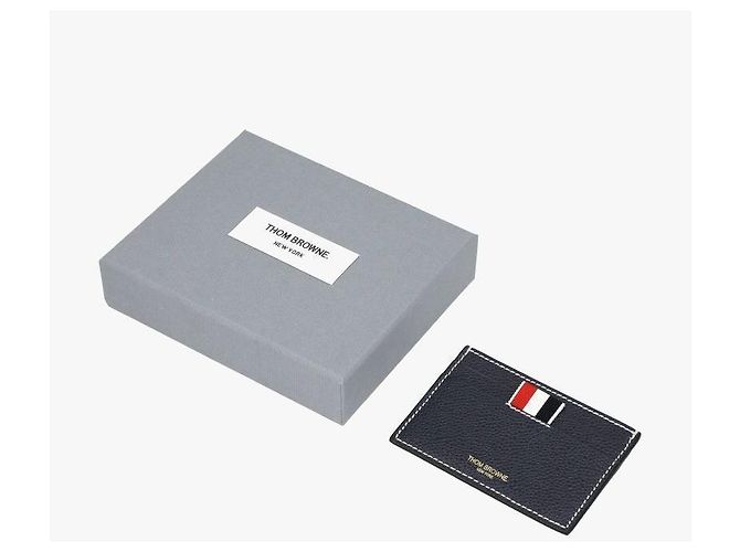 Thom Browne Wallet Pebble Grain Stitch Three-Line Tab Card Holder Black - view 10
