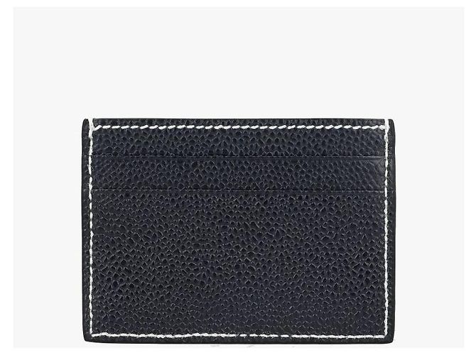Thom Browne Wallet Pebble Grain Stitch Three-Line Tab Card Holder Black - view 6