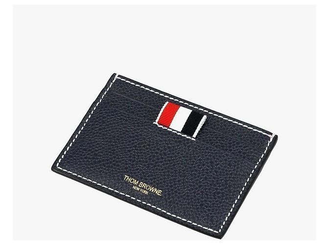 Thom Browne Wallet Pebble Grain Stitch Three-Line Tab Card Holder Black - view 7