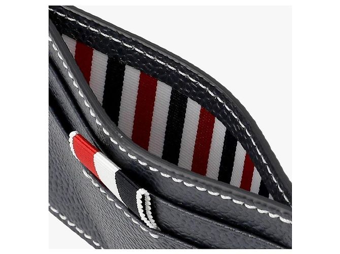 Thom Browne Wallet Pebble Grain Stitch Three-Line Tab Card Holder Black - view 9