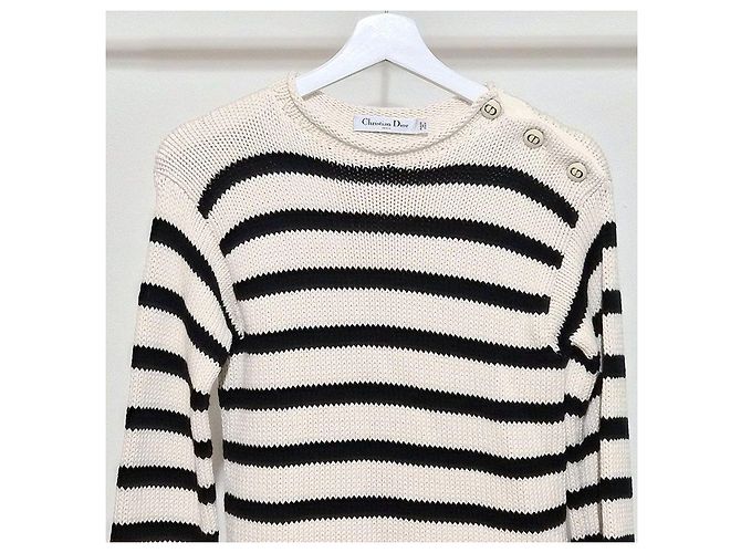 Dior Ecru Pullover mit langen Ärmeln Christian Marinière mit Signature-Buttons Mehrfarben - vista 4