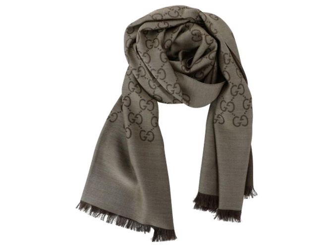 Gucci Sciarpa bicolore in lana e seta GG Jacquard marrone - vista 2