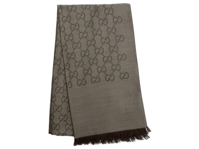 Gucci Sciarpa bicolore in lana e seta GG Jacquard marrone - vista 3