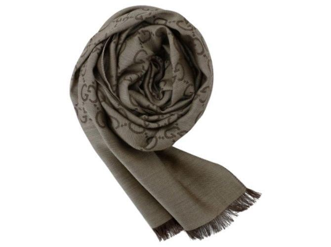 Gucci Sciarpa bicolore in lana e seta GG Jacquard marrone - vista 4
