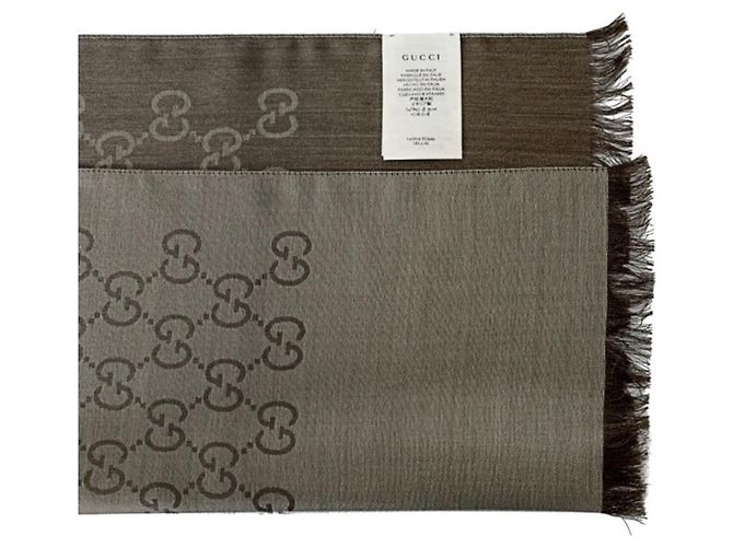 Gucci Sciarpa bicolore in lana e seta GG Jacquard marrone - vista 6