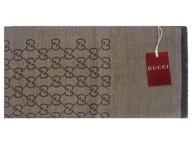 Gucci Sciarpa bicolore in lana e seta GG Jacquard marrone - vista 8