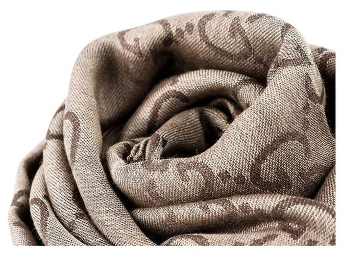 Gucci Sciarpa bicolore in lana e seta GG Jacquard marrone - vista 9