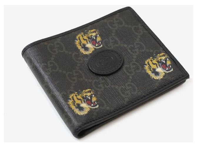 Gucci Portafoglio bi-fold GG Supreme Tiger Nero - vista 5