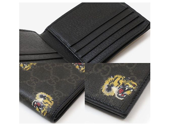 Gucci Portafoglio bi-fold GG Supreme Tiger Nero - vista 7