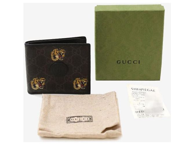 Gucci Portafoglio bi-fold GG Supreme Tiger Nero - vista 8