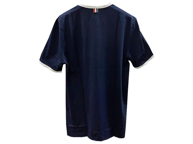 Thom Browne Camiseta Ringer con Abertura Lateral Azul Marino - vista 12