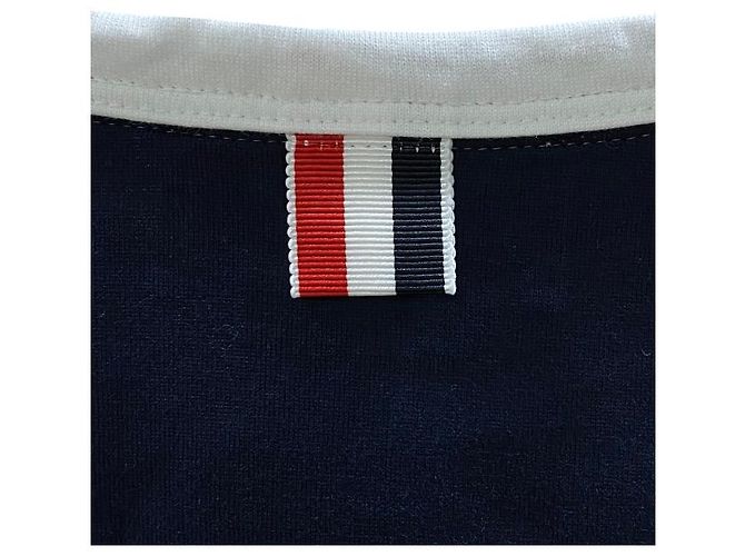 Thom Browne Camiseta Ringer con Abertura Lateral Azul Marino - vista 13