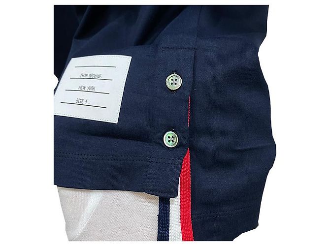 Thom Browne Camiseta Ringer con Abertura Lateral Azul Marino - vista 15