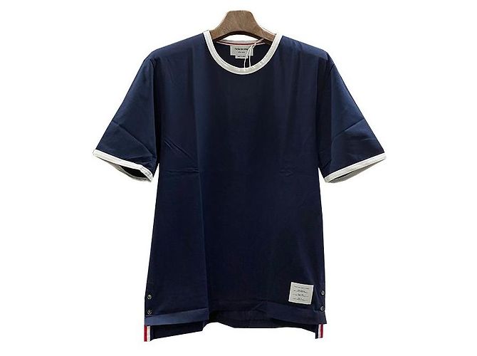 Thom Browne Camiseta Ringer con Abertura Lateral Azul Marino - vista 2