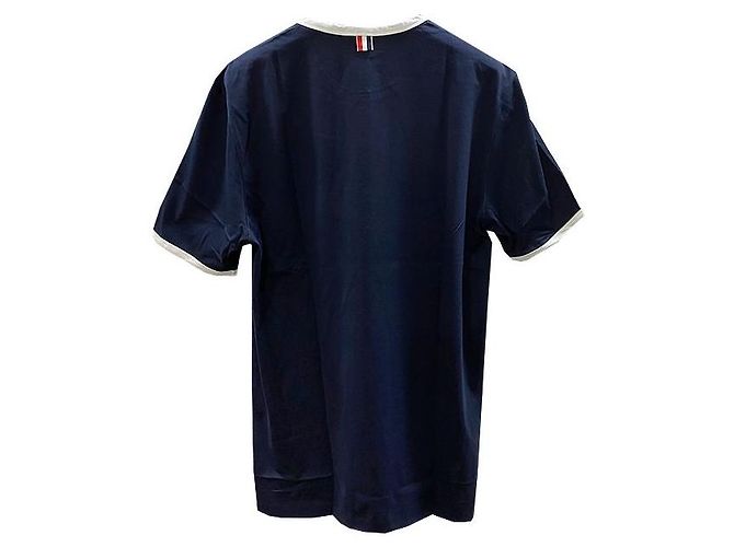Thom Browne Camiseta Ringer con Abertura Lateral Azul Marino - vista 3