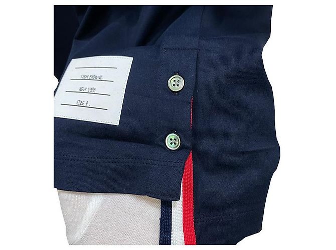 Thom Browne Camiseta Ringer con Abertura Lateral Azul Marino - vista 6