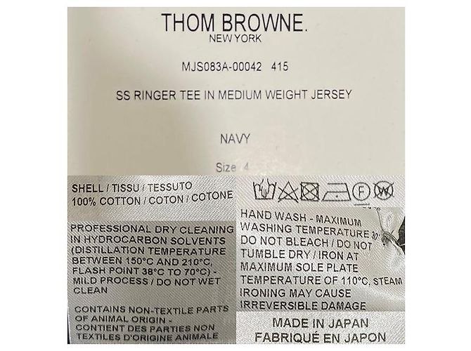 Thom Browne Camiseta Ringer con Abertura Lateral Azul Marino - vista 7