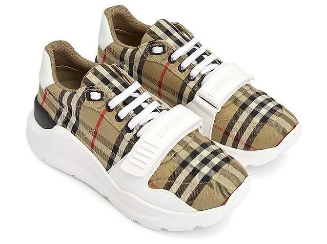 Burberry Sneakers in Camoscio e Pelle a Quadri Vintage Multicolore - vista 4