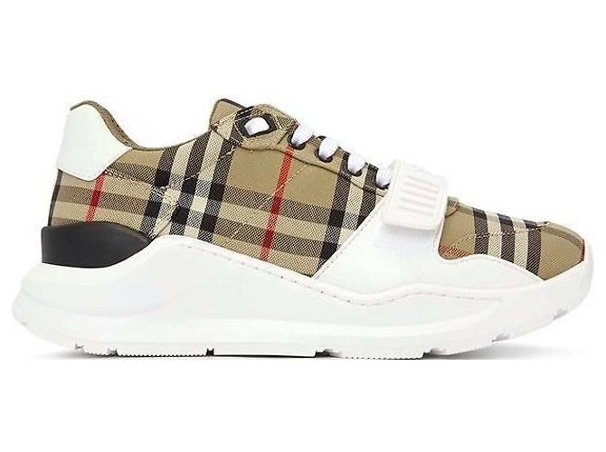 Burberry Sneakers in Camoscio e Pelle a Quadri Vintage Multicolore - vista 5