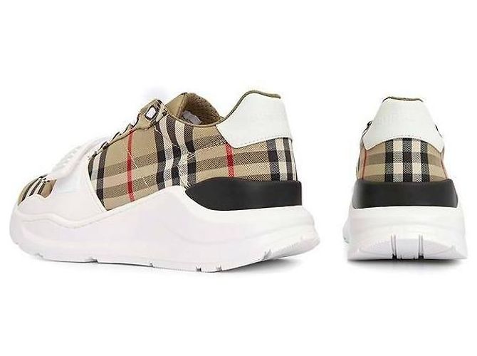 Burberry Sneakers in Camoscio e Pelle a Quadri Vintage Multicolore - vista 6
