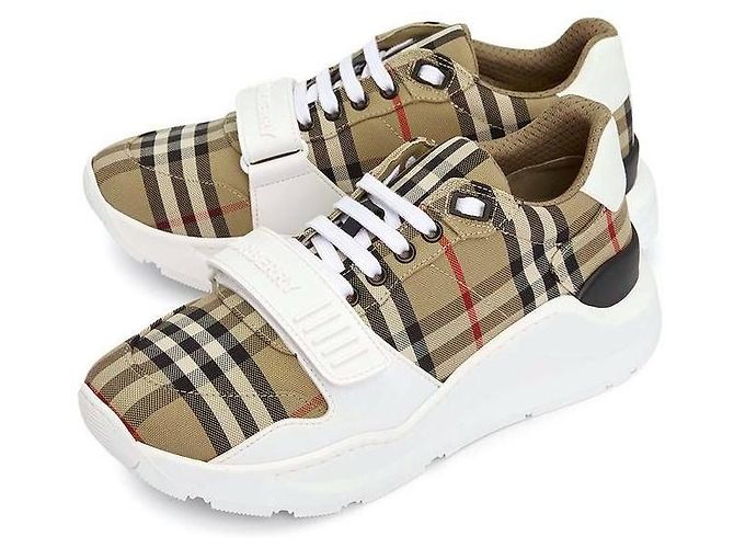 Burberry Sneakers in Camoscio e Pelle a Quadri Vintage Multicolore - vista 7