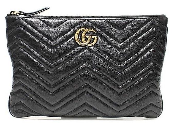 Gucci Pochette Clutch GG Marmont in Matelassé Chevron Nero - vista 2