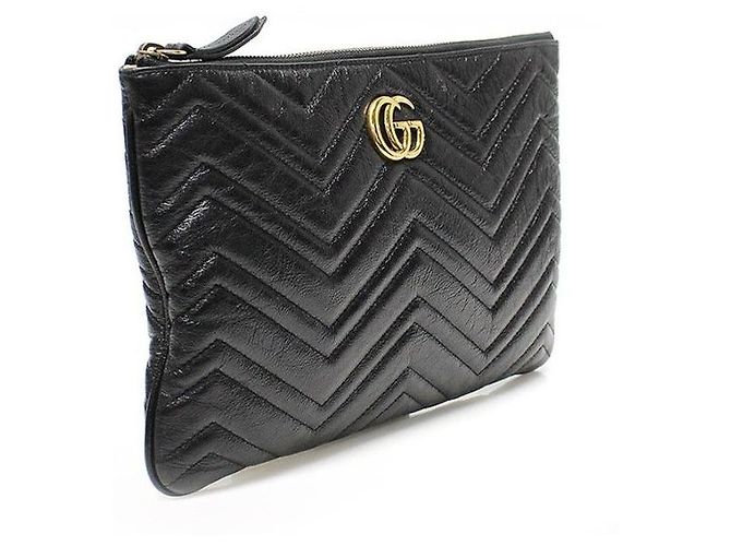 Gucci Pochette Clutch GG Marmont in Matelassé Chevron Nero - vista 4