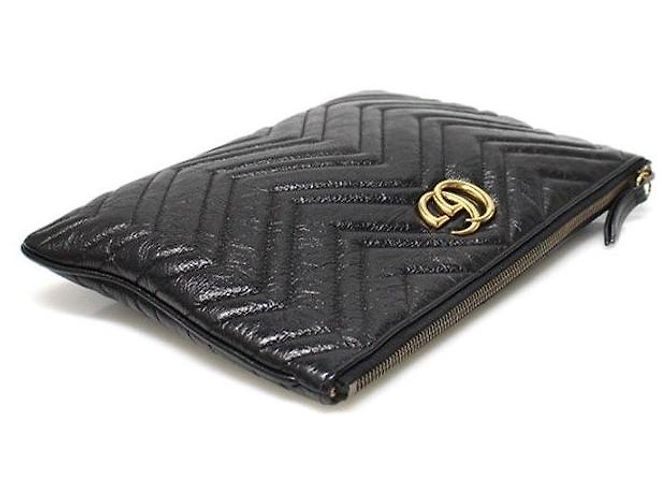 Gucci Pochette Clutch GG Marmont in Matelassé Chevron Nero - vista 5