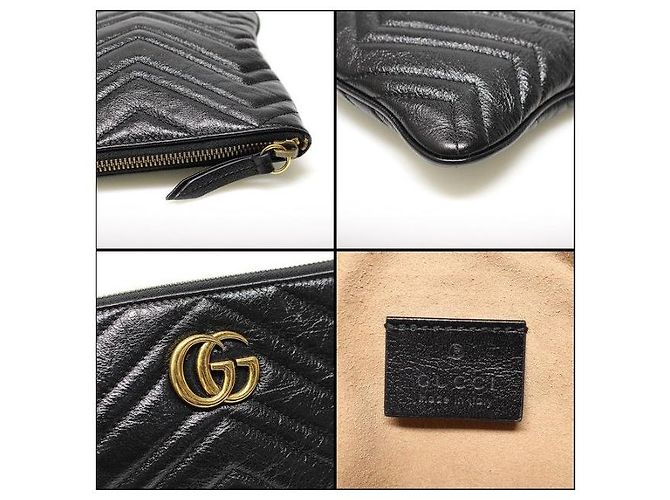 Gucci Pochette Clutch GG Marmont in Matelassé Chevron Nero - vista 8