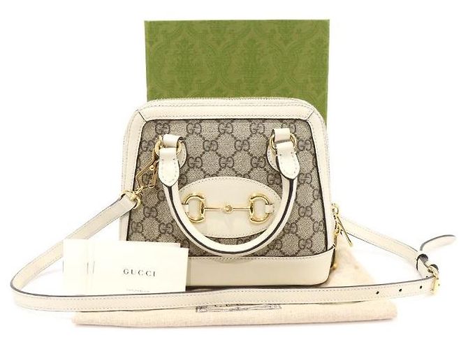Gucci Borsa mini in pelle bianca GG Supreme con manico a cavallo Marrone - vista 2