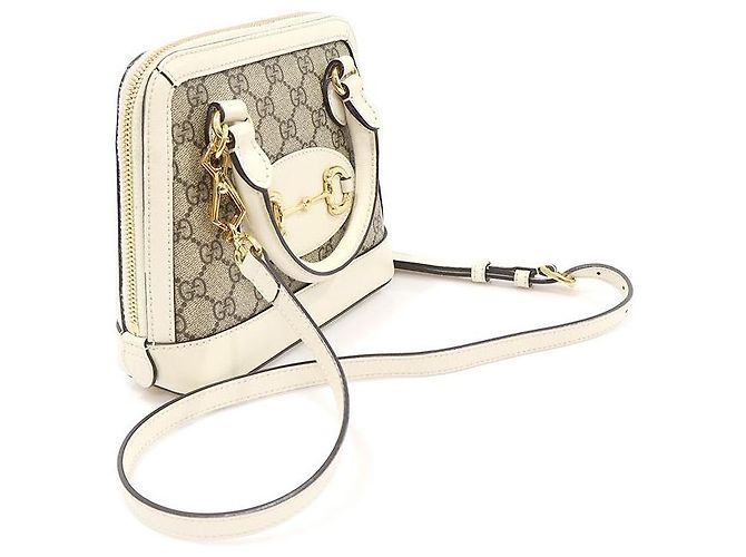 Gucci Borsa mini in pelle bianca GG Supreme con manico a cavallo Marrone - vista 3