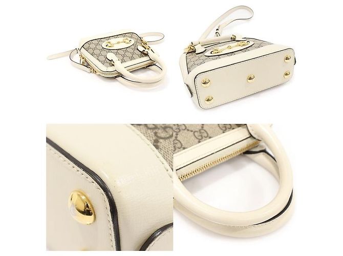Gucci Borsa mini in pelle bianca GG Supreme con manico a cavallo Marrone - vista 5