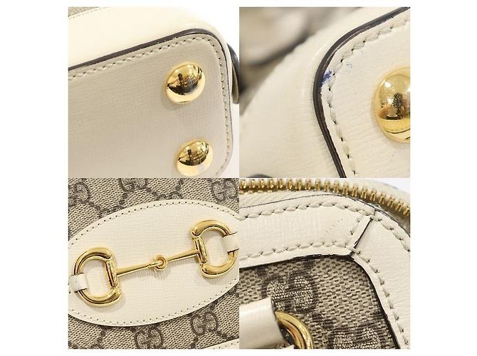 Gucci Borsa mini in pelle bianca GG Supreme con manico a cavallo Marrone - vista 6