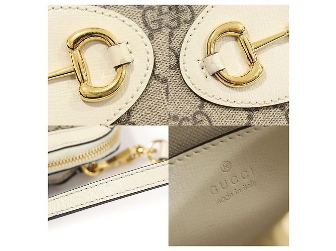 Gucci Borsa mini in pelle bianca GG Supreme con manico a cavallo Marrone - vista 7