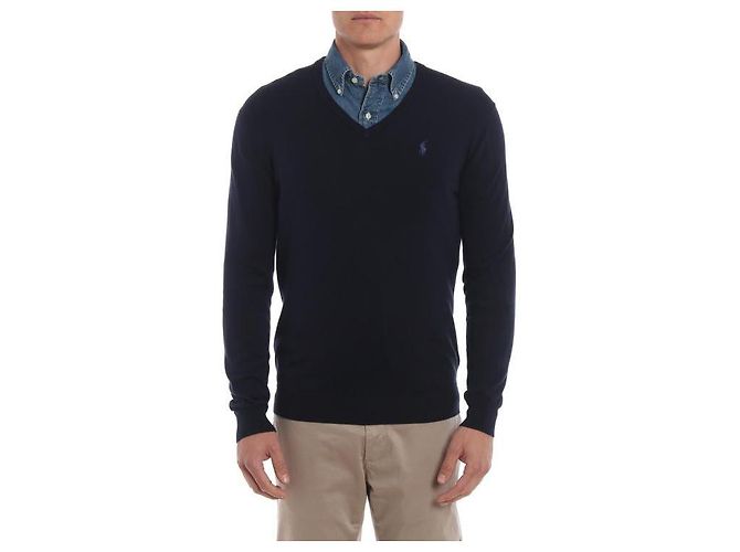Ralph Lauren Pima-Baumwollpullover mit V-Ausschnitt und Pony-Logo-Stickerei Schwarz - Ansicht 6