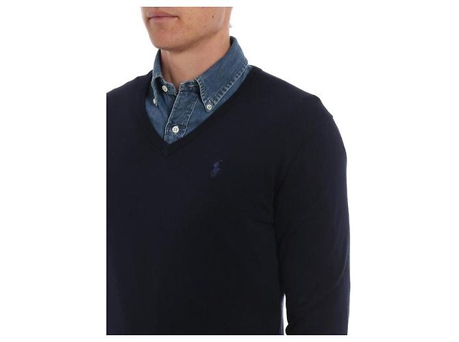 Ralph Lauren Pima-Baumwollpullover mit V-Ausschnitt und Pony-Logo-Stickerei Schwarz - Ansicht 8