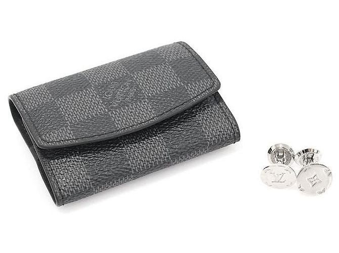 Louis Vuitton Gemelli con logo monogramma e custodia in tela Damier Graphite Marrone - vista 3